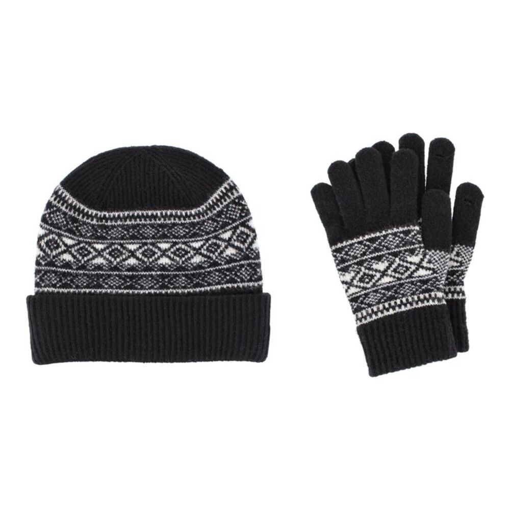 Grand Sierra Women's Fair Isle Knit Winter Beanie & Gloves Bundle